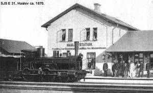 Haslev station med tog. 1870